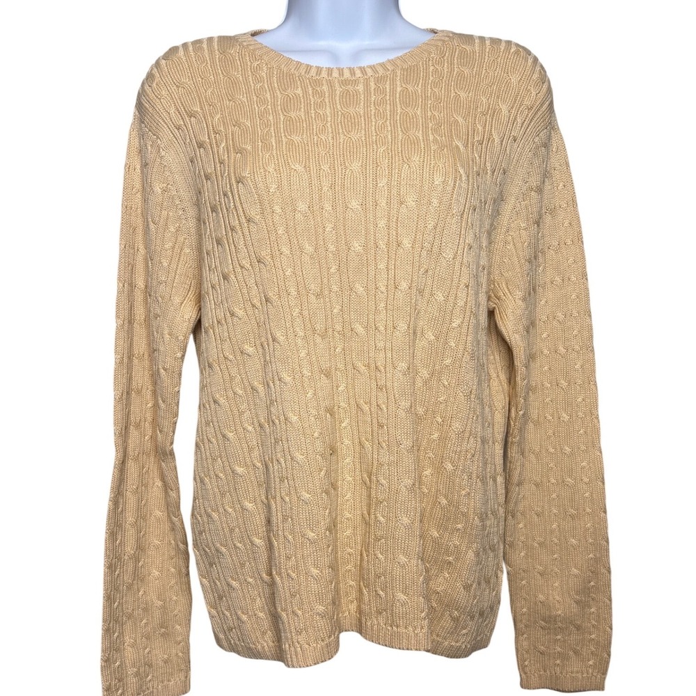 Vintage Talbots‎ Womens Cable Knit Sweater Size L Cotton Preppy Coastal Breezy